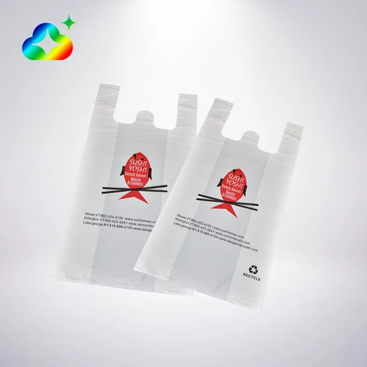Personalized Custom Logo Printed 100% Eco-friendly Compostable Plastic T-shirt Packaging Bags With Carry Handle For Shopping