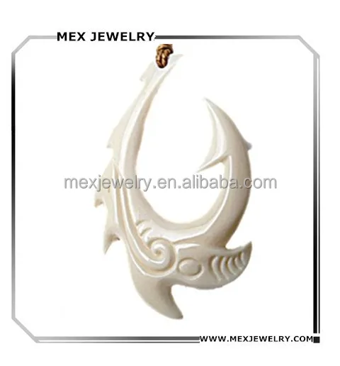 Hot selling handmade dragon fish hook carved genuine ox bone pendant for necklace