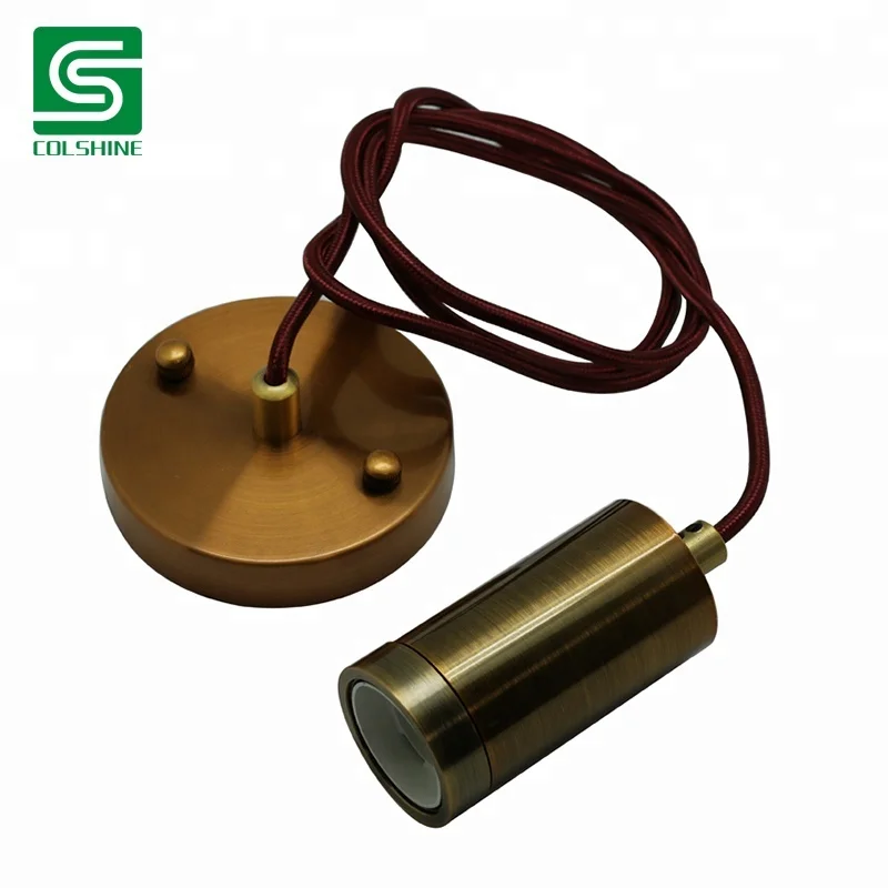 E27 Metal Pendant Lamp Holder with Ceiling Canopy and Textile Cable