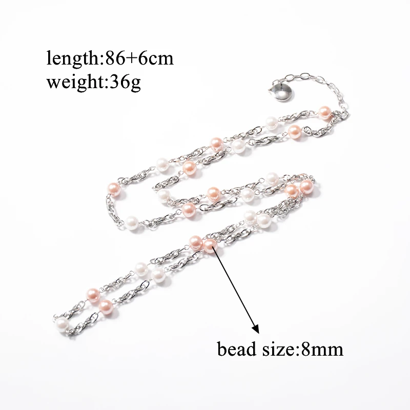 hot trend long glass pearl stainless steel chain necklace designs beaded necklaces