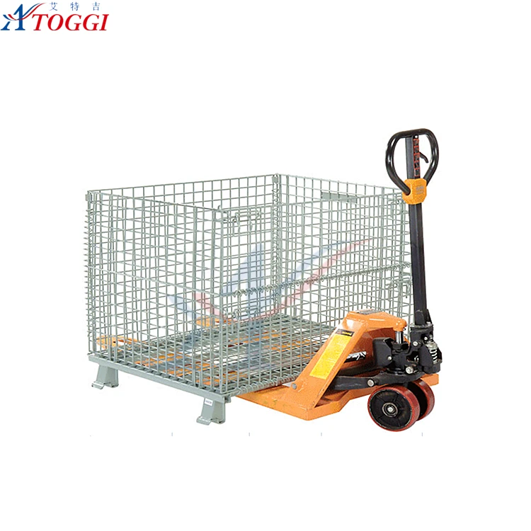 industrial steel foldable wire mesh rolling pallets cage