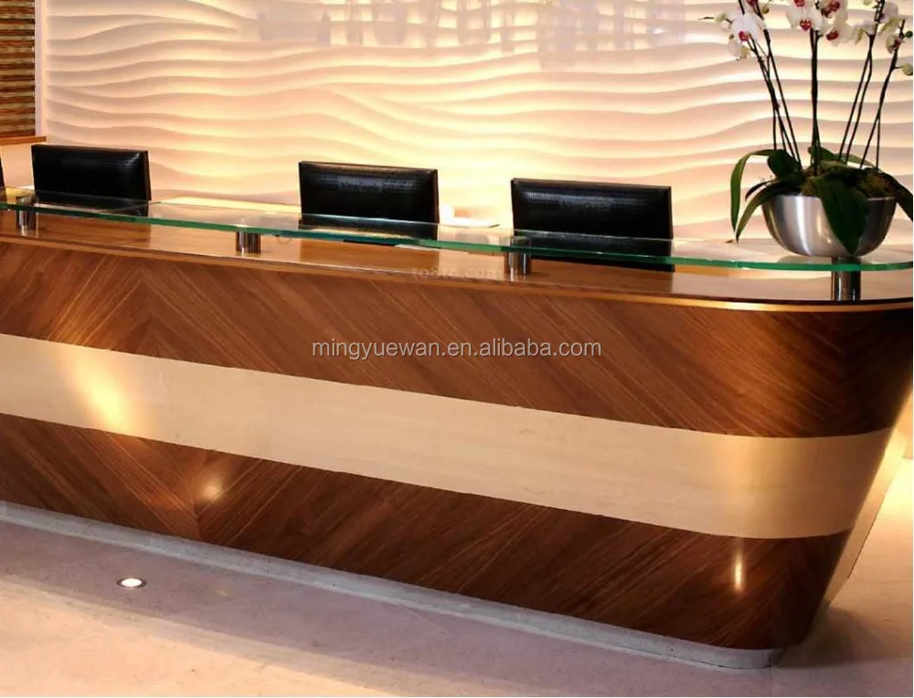 Hotel Reception Furniture Veneer Lacquer Reception Marble on Top