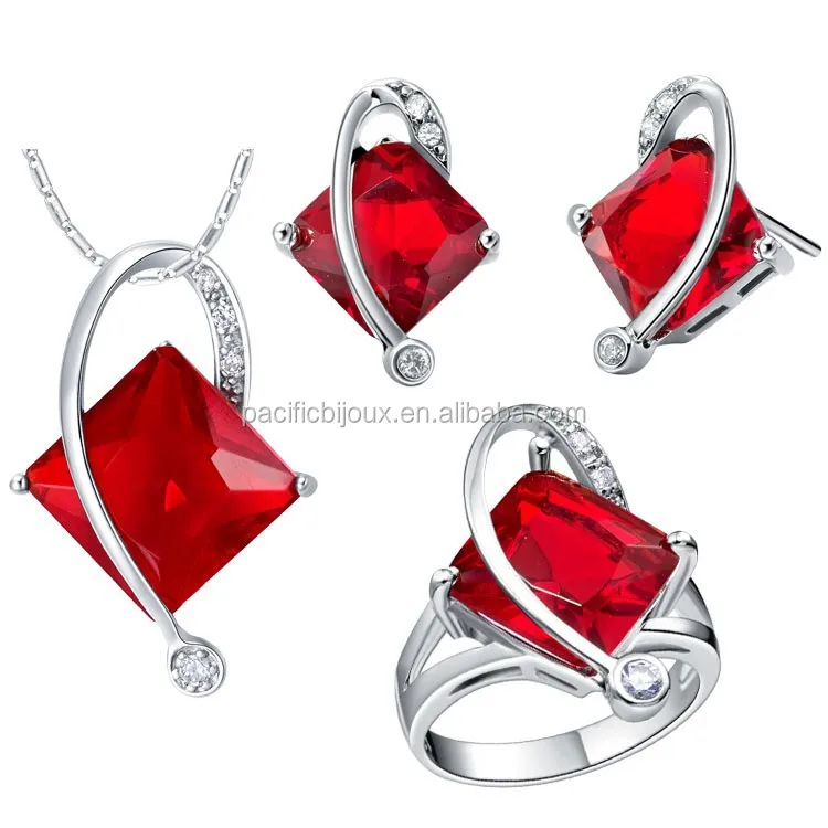 
expensive red square zirconia jewelry set ruby costly luxury jewellery set 