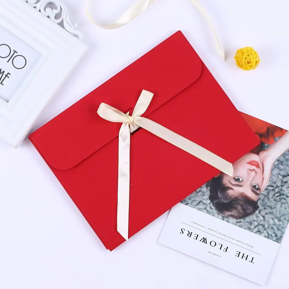 Custom scarf kraft fancy colorful t shirt paper mini folding envelope gift card bag packaging box bowknot with ribbon closure