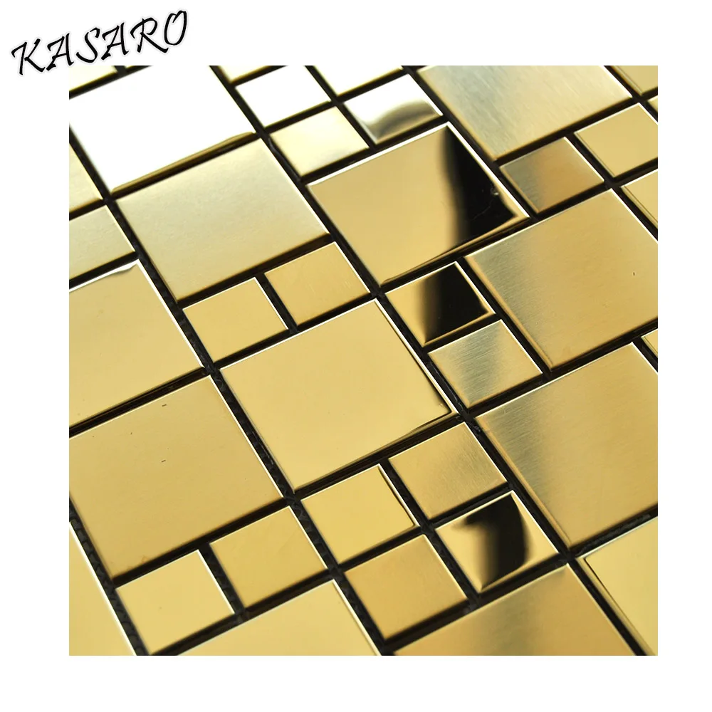 
Gold Brushed Stainless Steel Sheet Wall Mosaic Tile 