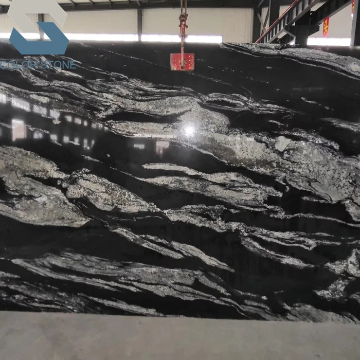 Polished black horse granite slabs black granite price m2