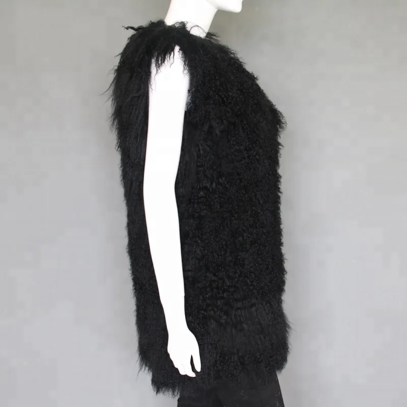 Long style genuine Mongolian lamb fur vest women winter real sheep fur gilet for lady fashion