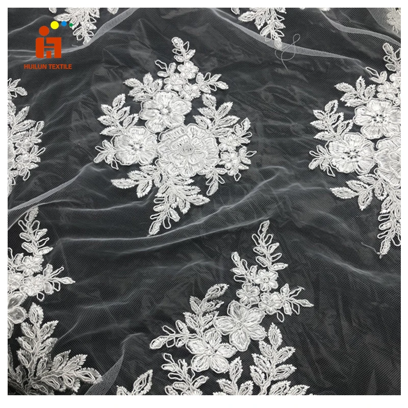 Cheaper Price Cord Lace Fabric New Design Embroidery Fabric White Cord Lace Fabric