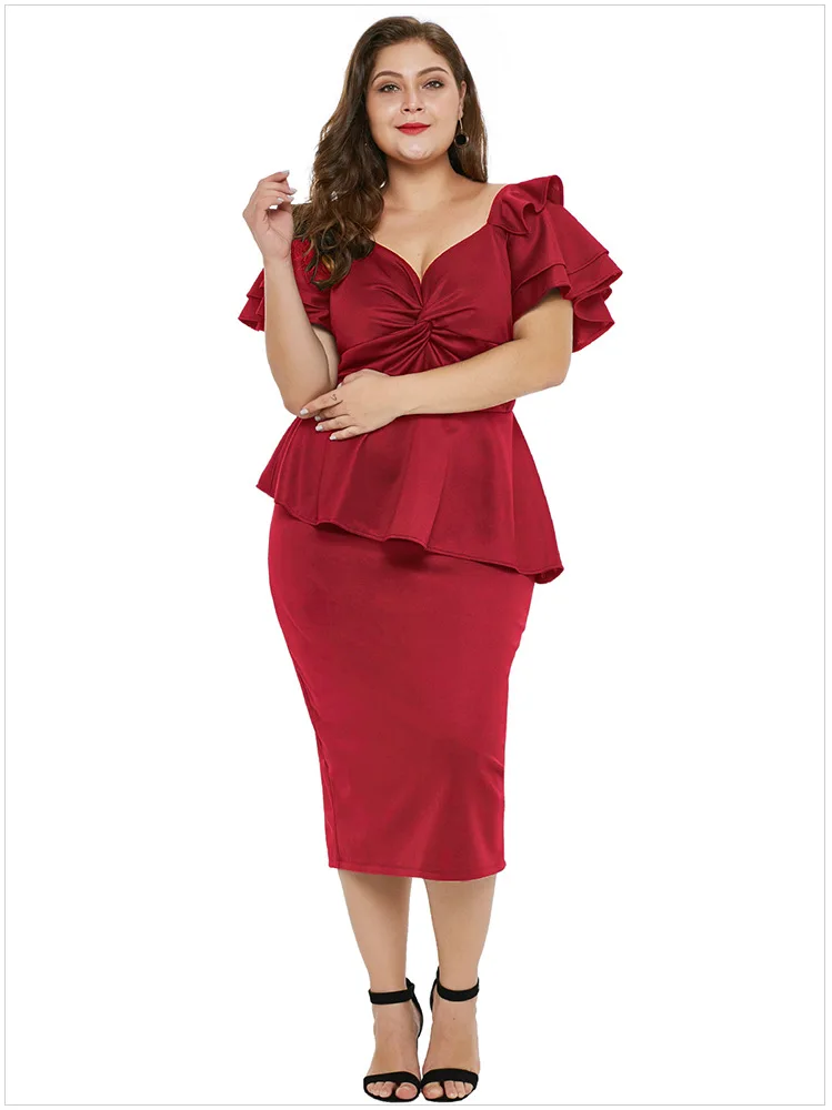 2019 african clothing ruffle sleeves top big size sexy ruffle dress women