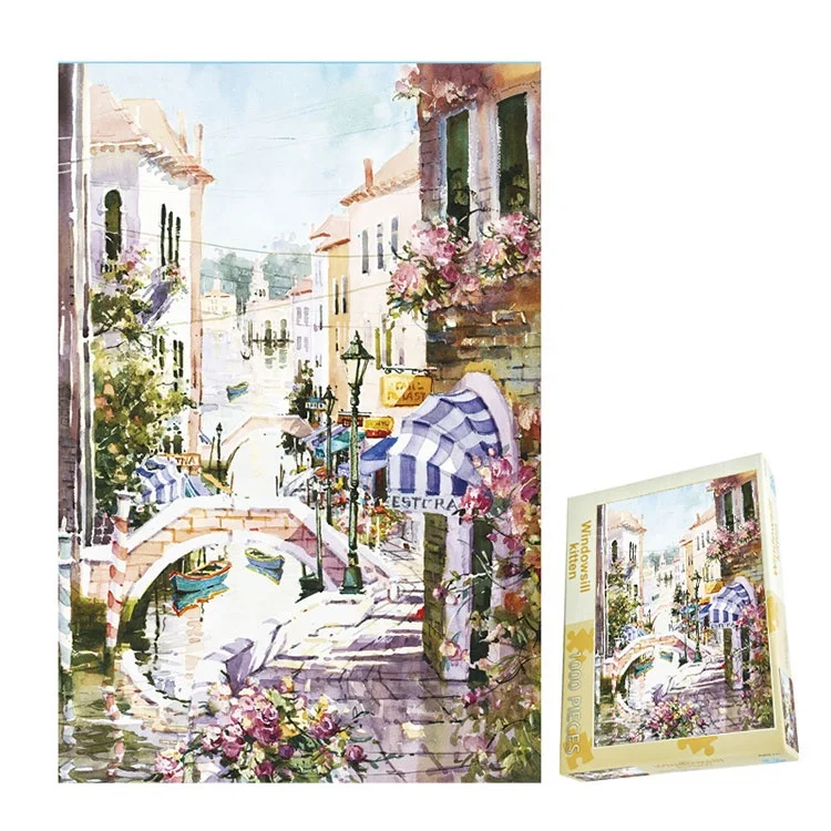 Full Square Picture DIY toys Color city wooden puzzle 1000 pcs custom