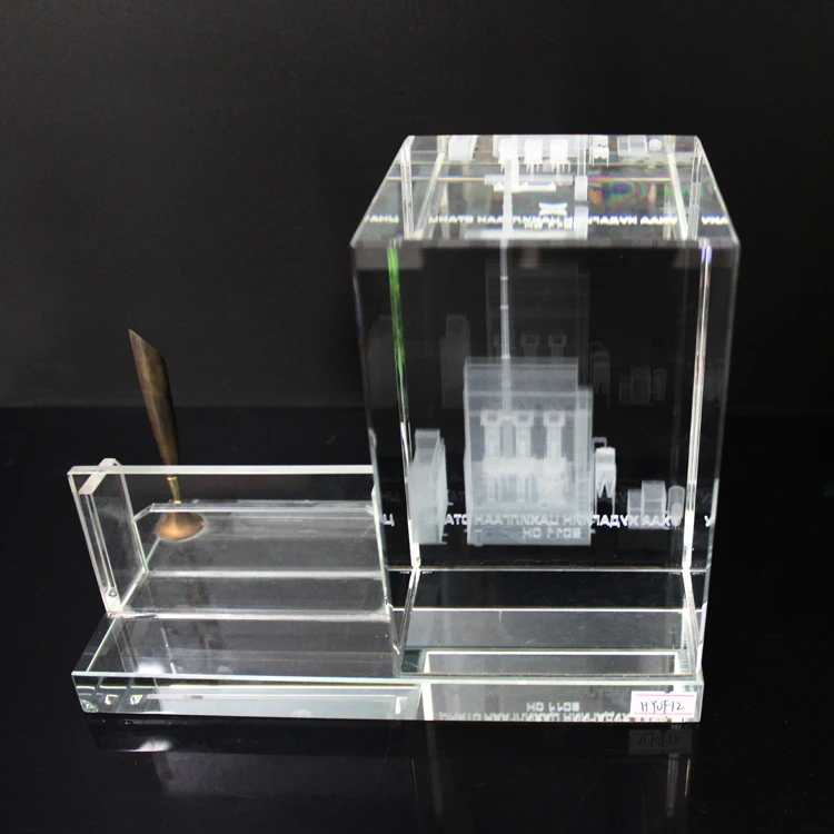 Personalized crystal glass office desk organizer