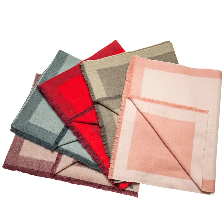 New Fashion Winter Wear Wool Shawl  Women Oversize Checked Solid Scarf Two Color Jacquard Wool Shawl for Women