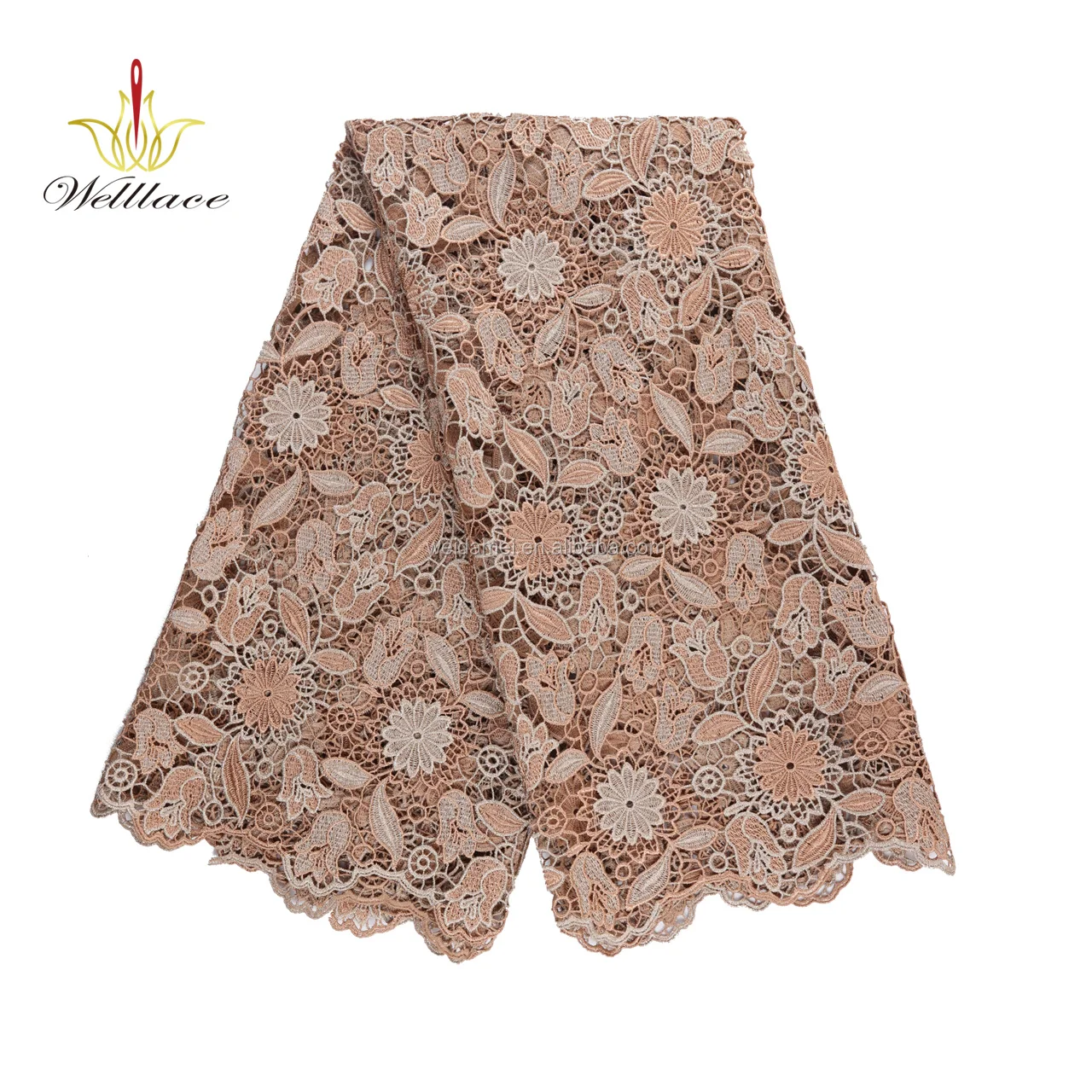 
Lace fabric gold African 120-140cm cord wedding dress embroidered lace fabric 