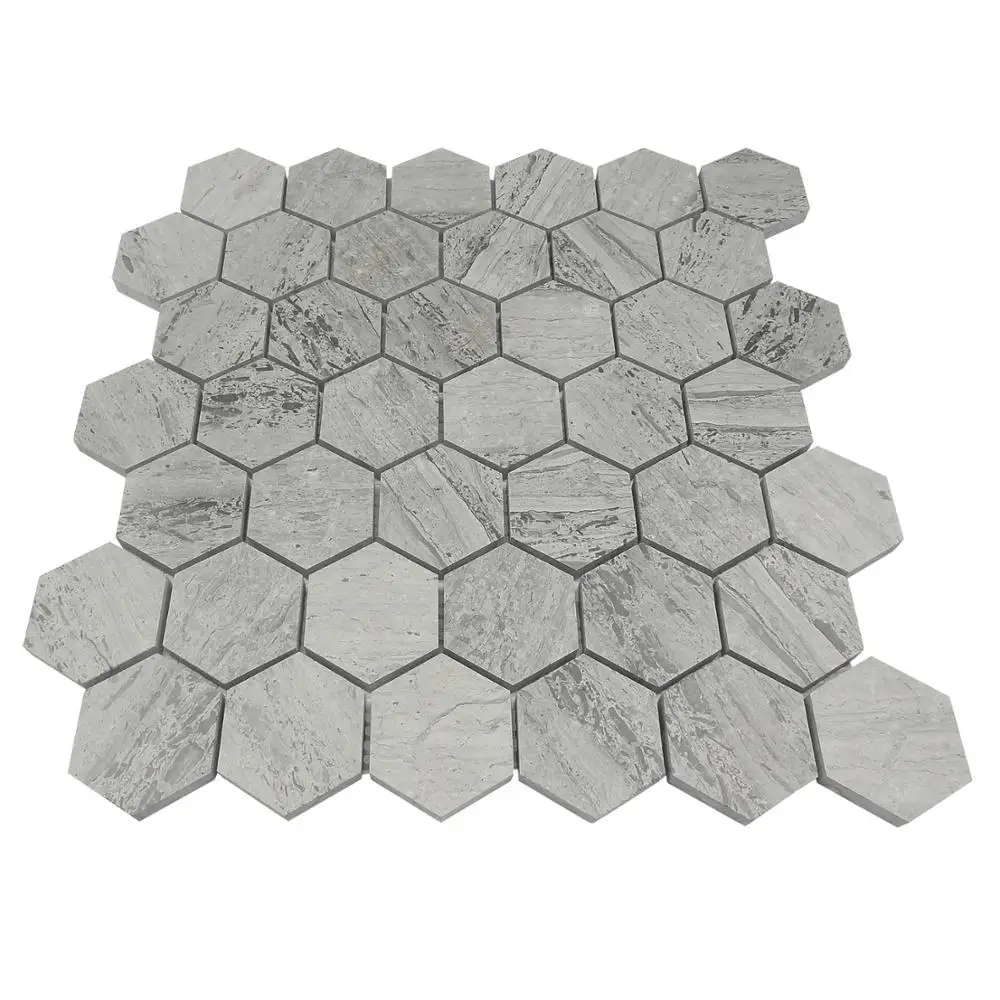 Natural Stone Polished Hexagon Marble Tile Wooden Gray Marble Mosaic floor tile mosaic hot sale