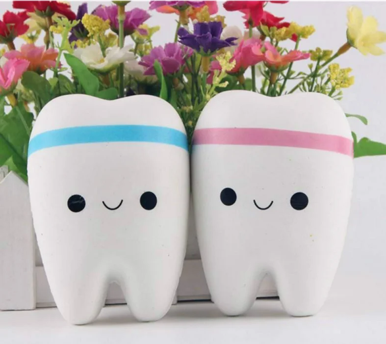 Mskwee Cute Cartoon Tooth Pendant Squishy Toy Slow Rising Hand Spinner Teeth Soft Cute Stretchy Squeeze Toy Gifts for children