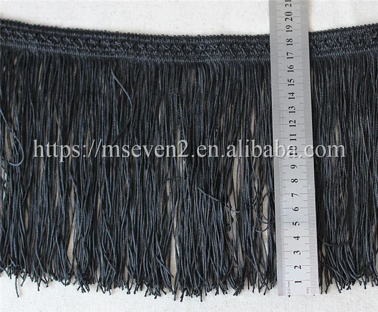
Hot selling 19cm width black black polyester embroidery tassel fringe for dress 