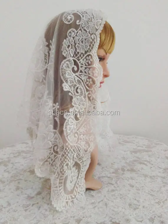 
White embroidery spanish lace mantilla catholic lace veil factory 