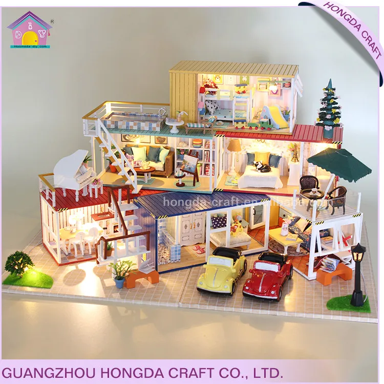 Hot Sale 3-storey Container Villa Doll House 2019 For Boys Castle Toy House With Full Furniture Set