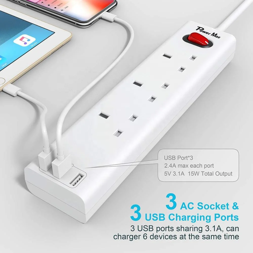 Wholesale UK 3 way socket outlet power strip,power supply british standard extension power socket/individual switch