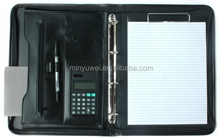 custom leather portfolio cases faux leather ring binder folio with Zipper Organiser Folder Folio