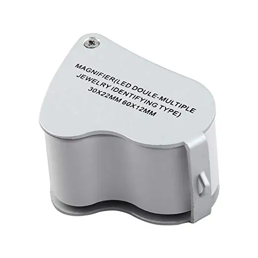 30X 60x Double Loupe Loop Glass Jeweler Jewelry Magnifier Magnifying Glass with LED Light