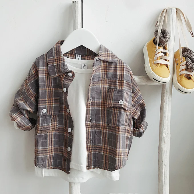 
YY10061B 2018 New design custom long sleeve casual boy plaid shirt 