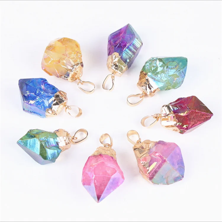 Wholesale Crystal Aura Point Stone Pendant Gold Plated Faceted Crystal Point Aura Quartz Pendant