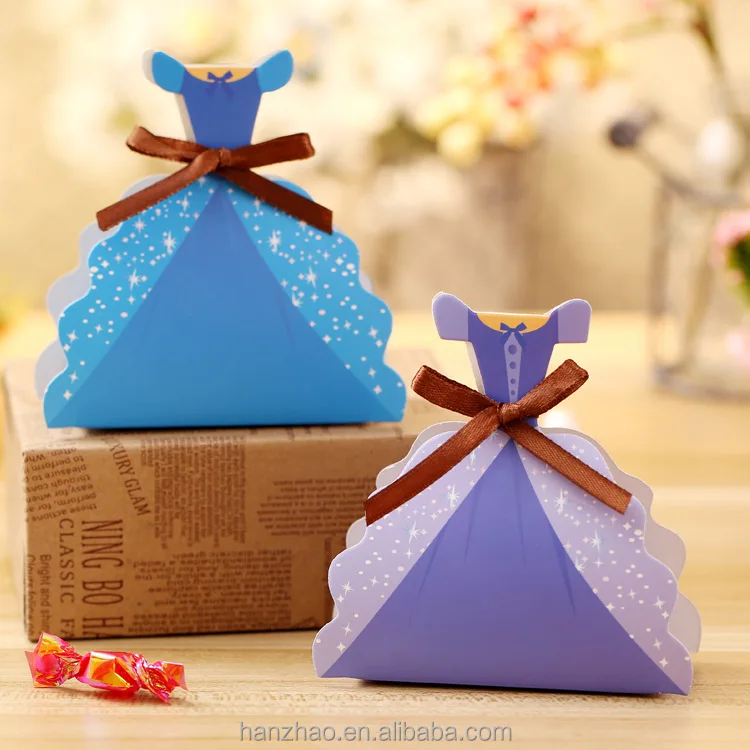 Fancy Novelty Shaped Dress Shaped Paper Folding Candy Box Sweet Boxes for Wedding Favor