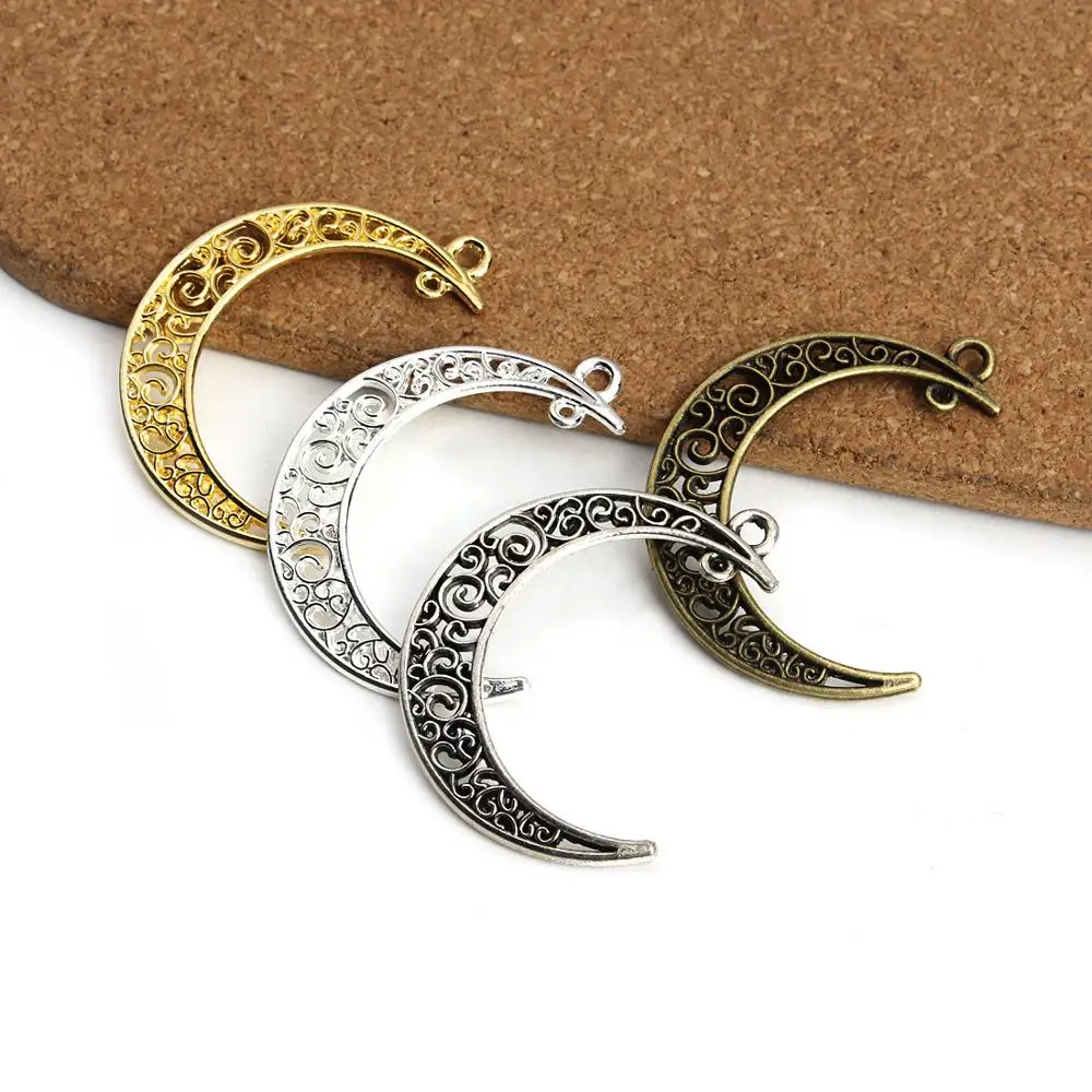 Factory price 41*30mm hollow crescent moon steel charms pendant for jewelry necklace bracelet making