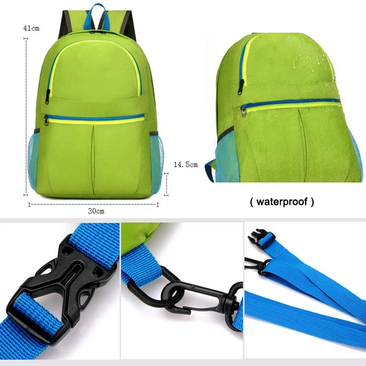 Nylon Zipper Solid Color Back Pack Men Women Folding Shoulder Backpack Bags