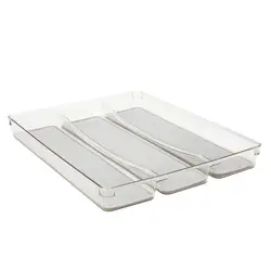 ZNF00090 Clear Plastic 3 Compartment Cutlery Tray Silverware Organizer Utensil Holder for Drawer with Rubber Liner for