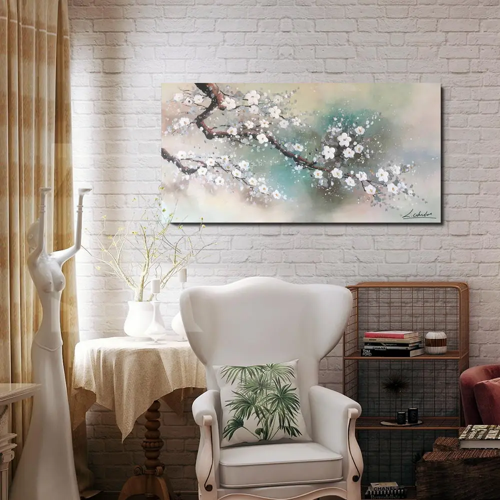 Bestselling handmade  white flower plum blossom decorative painting wall art  framed canvas