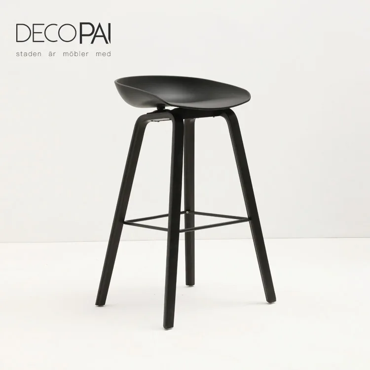 plastic PP seat wood legs modern design famous bar stool barstool for cafe restaurant nordic stool