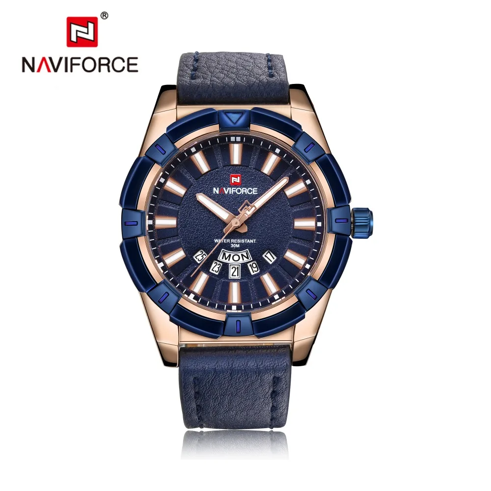 Часы NAVIFORCE NF9118 мужские с кожаным ремешком, топ 2018, новые модные часы для мужчин