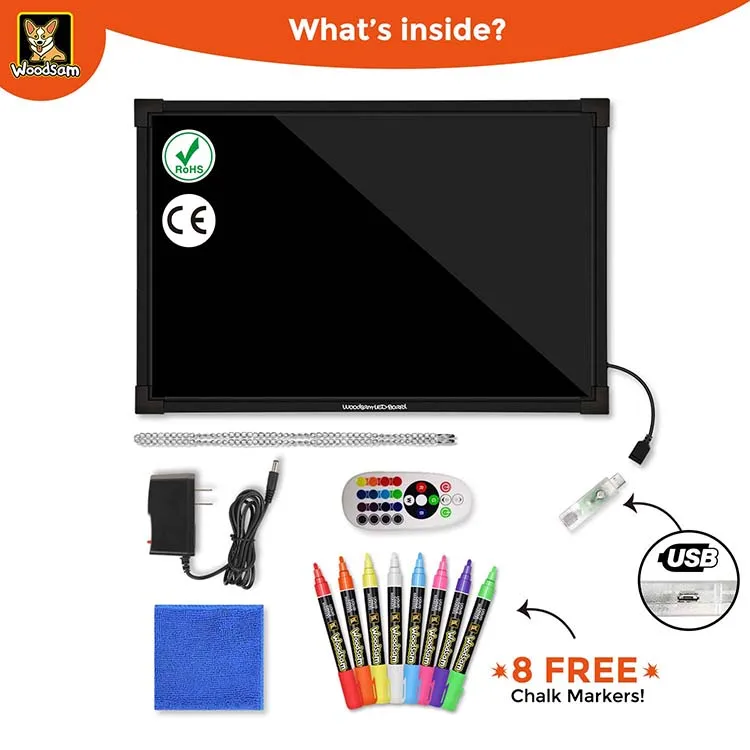 Деревянная Светодиодная доска для письма с подсветкой, 28X20 дюймов, мигающая, со стираемой неоновой вывеской, с 8 цветными маркерами