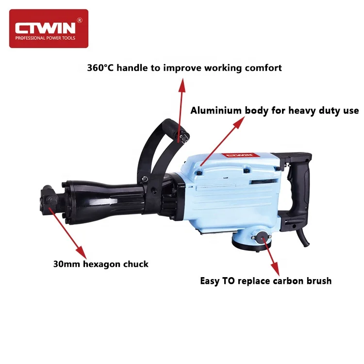 CTWIN High Quality ph65a Demolition Hammer 1800W Electric Breaker Concrete Hammer Drill Iron box packaging