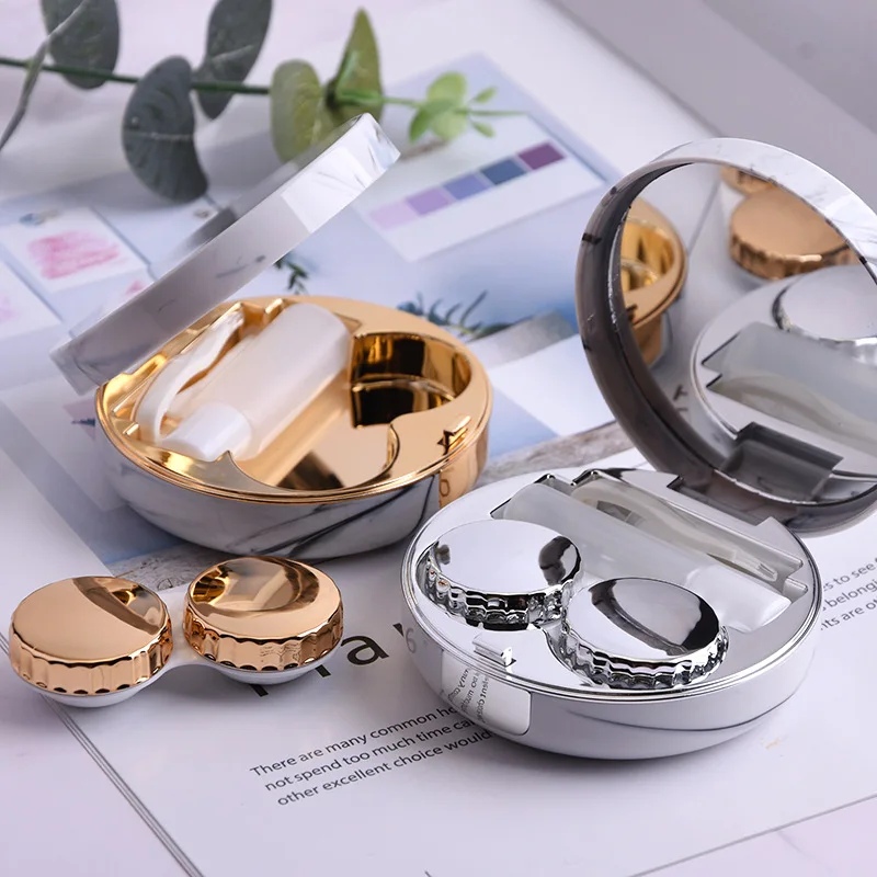 Custom eye contact lens case gold color case lens contact luxury clear lens box wholesale