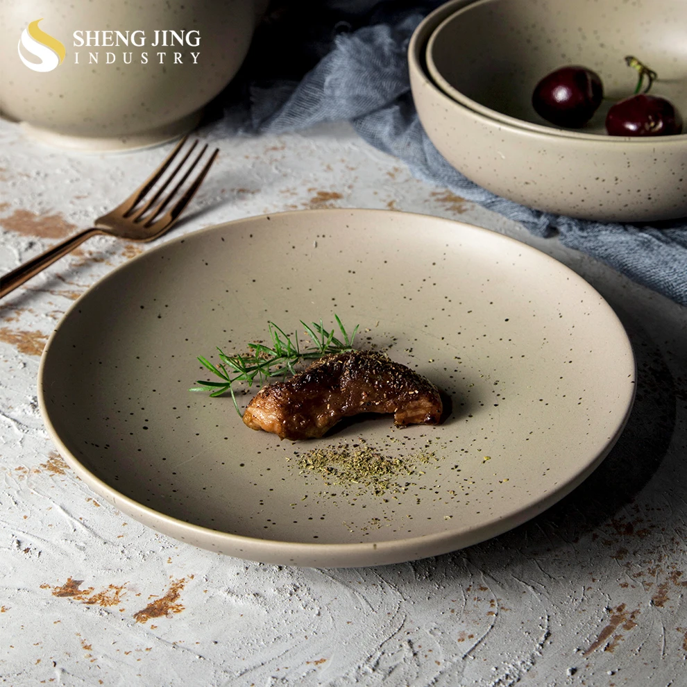 Shengjing Nordic Style Round Brown Ceramic Glaze Chinaware Porcelain Restaurant Tableware Dinner Plate For Restaurant and Party