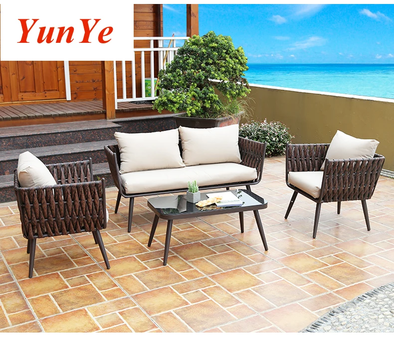 
living room bedroom sofa balcony outdoor seat rattan chair coffee table sofa combination sunscreen waterproof rattan furniture 