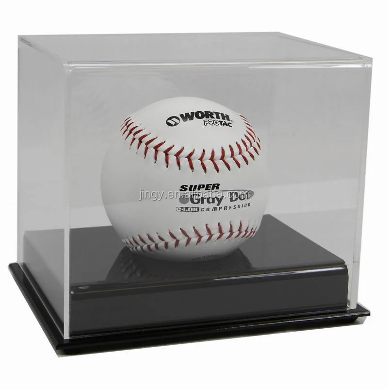 Factory Custom Cube square Pmma Plexiglass Acrylic Golf Baseball Box Display Stand Acrylic Baseball Display case with Wood Base