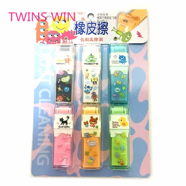 japanese Custom shape promotional cheap stationery 6pcs/pack cartoon cute pencil rubber erasers for kids 507