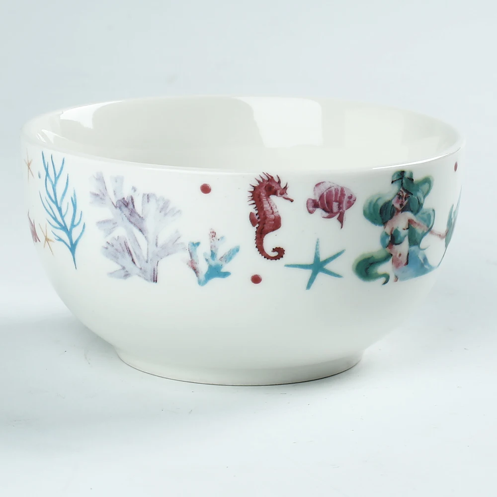 Food Grade Fish Printed Deep Salad Bowls Personalized Ceramic Cereal Bowl
