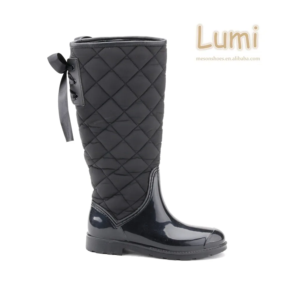black knee rainboots with bow tie cotton rainboots fashion cool rainboots