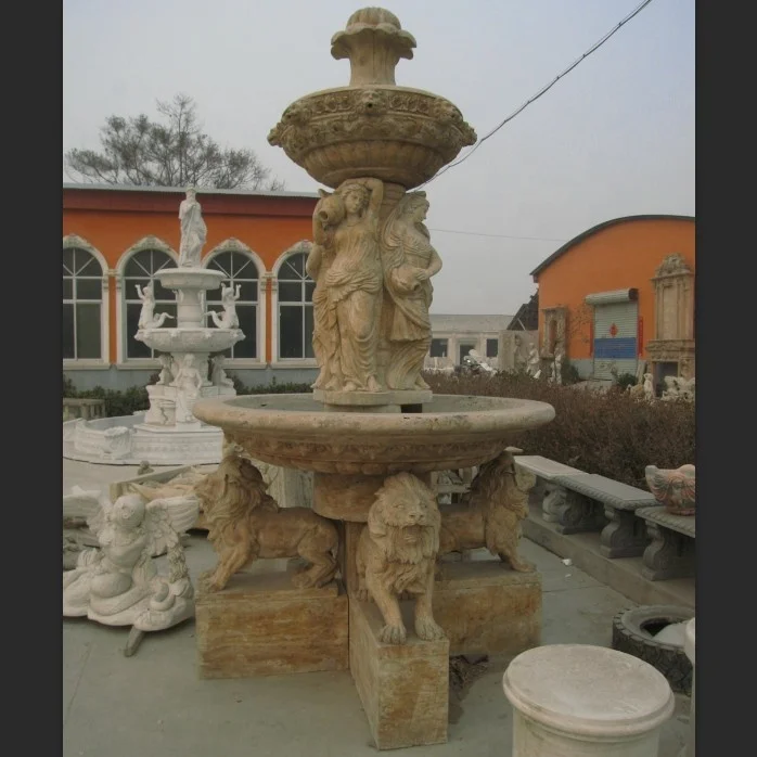 Outdoor young Girl And Lion Stone Water Fountain marble fountain garden
