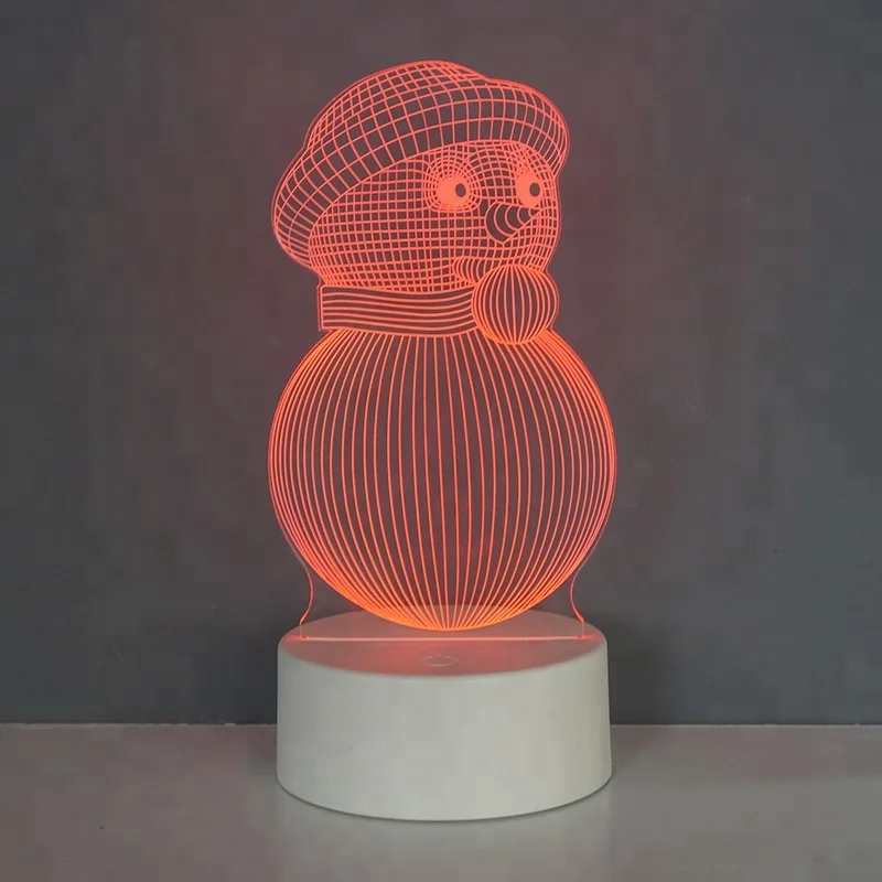 3D Illusion Creative Snowman RGB Bedside Night Lamp for Christmas Gift