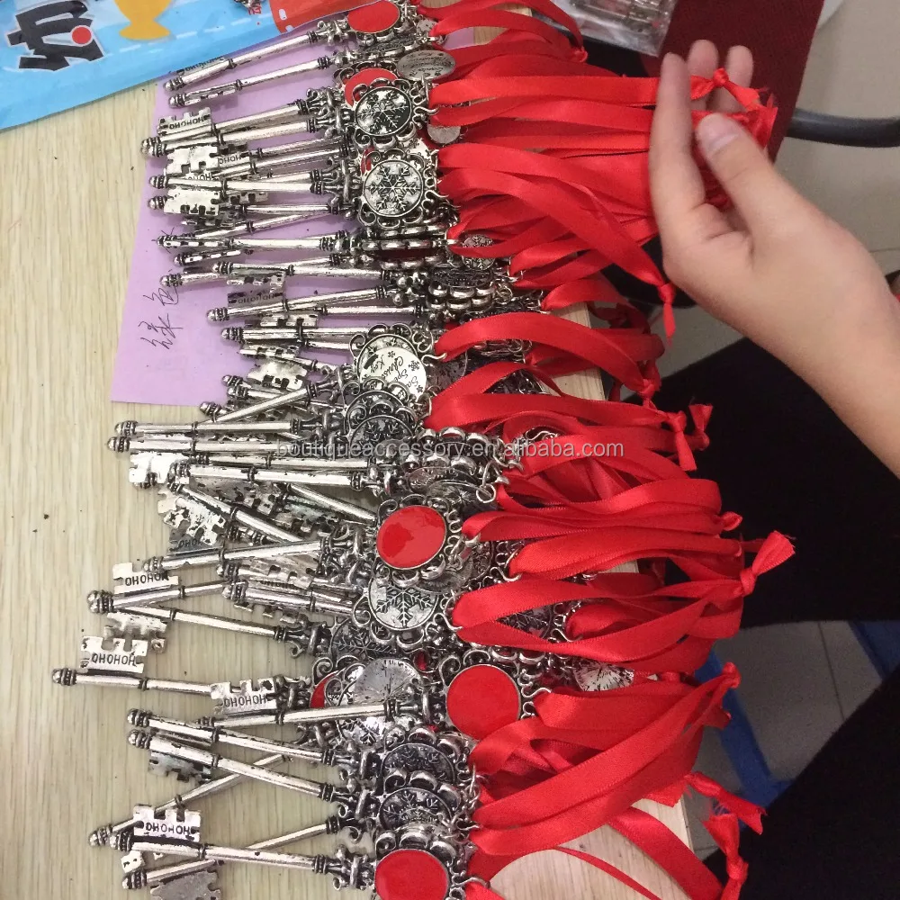 Античное серебро, персонализированный эмалированный диск, волшебные ключи Санты, ювелирные изделия в форме ключа, Рождественское украшение, ключ Санты