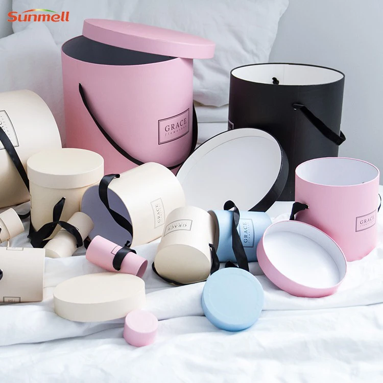 Nice Light Pink Circle Flower Box For One Rose Packing Small Size Tube Gift Boxes