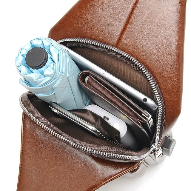 Мужская нагрудная сумка из пу кожи, модный повседневный мессенджер с USB-разъемом для зарядки