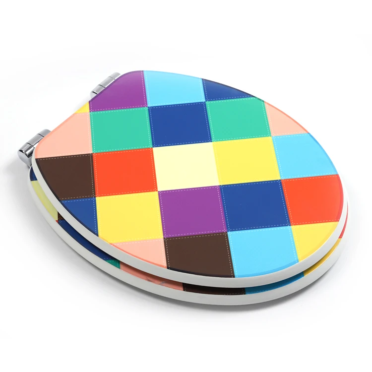 Molded Wood UV surface colored grid eco friendly western toilet seat cover with soft close hinges