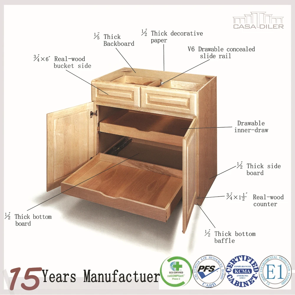 
Enrich Maple Wood Laminate Commercial Kitchen Cabinet Shaker 